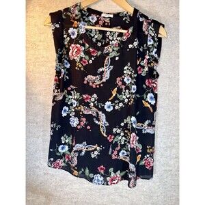 Pleione Women’s Size Medium Sleeveless Black Floral Paisley Blouse